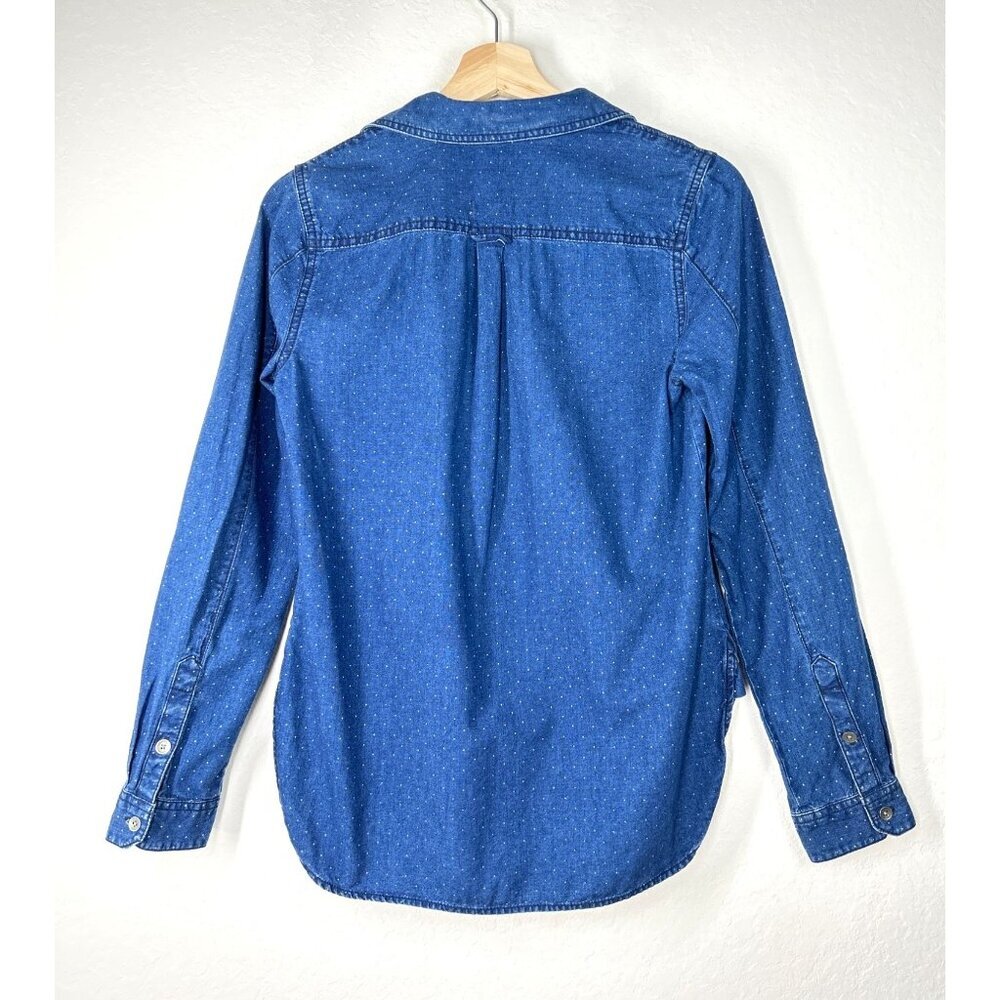 Madewell Navy Dotted Longsleeve Button Front Collared Shirt Size 2 - Picture 2 of 7